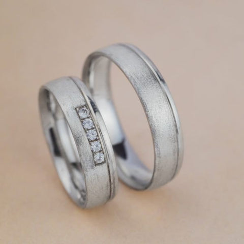 Set Verighete Lior din Aur Alb 14K cu Diamante