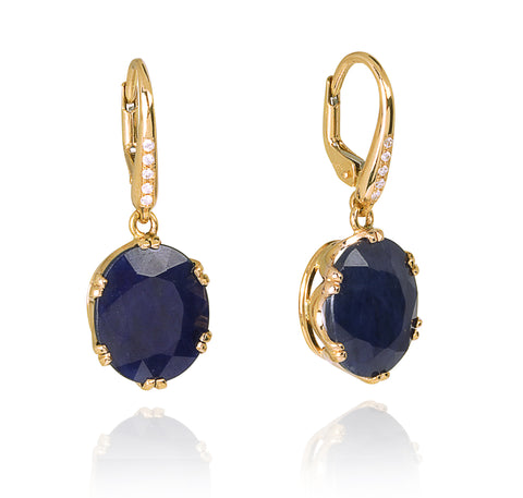 Cercei Din Aur Galben 18K cu Safire si diamante